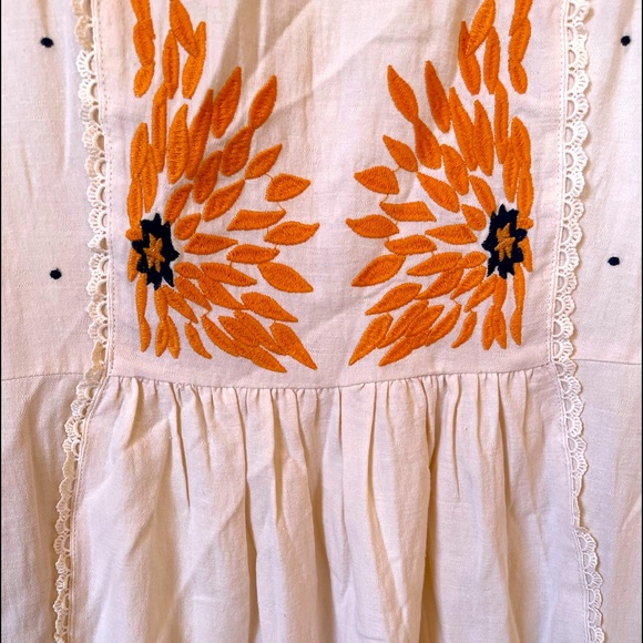 ROOLEE Cream Linen Cotton Dress Embroidered Orange Flowers Lace Trim XXXL NEW!!! - Picture 8 of 12